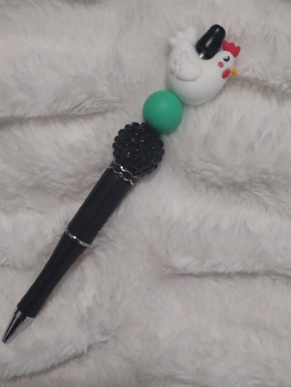 Cute Chicken Top Beaded Black Pen